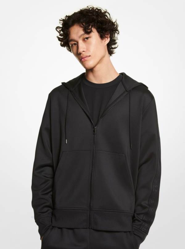 Panske Mikiny S Kapucňou Michael Kors Logo Tape Scuba Zip-Up Čierne - Oblecenie Michael Kors Levně | XLSRA-4516